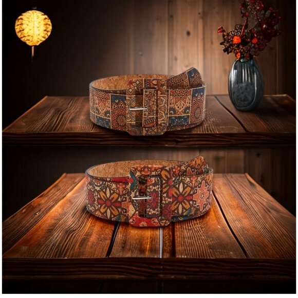 New Vintage Bohemian Style PU Waist Belt With Sunflower & Floral Pattern  L - Picture 2 of 4